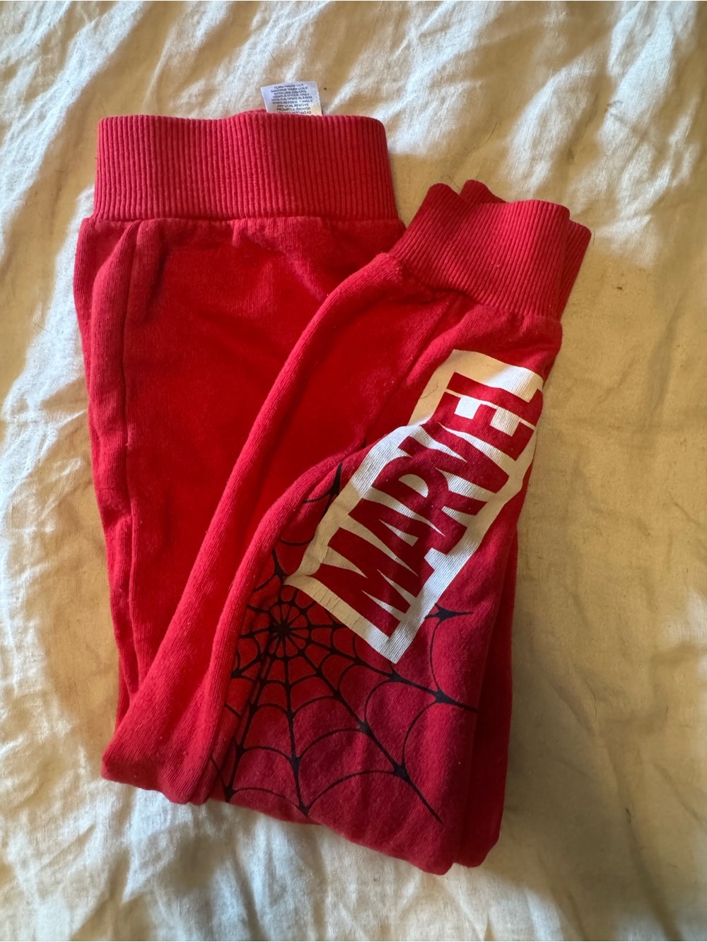 Marvel Red Kids Joggers with White Logo and Black Spiderweb